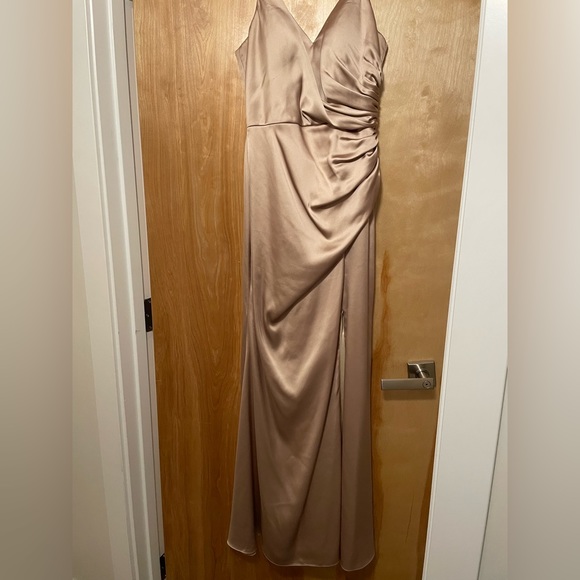 Revelry Rory Satin dress, color champagne, size 6. - Picture 2 of 5
